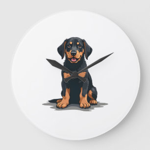 Relógio Grande Ilustração de Cachorro Preto e Marrom Vista Poster