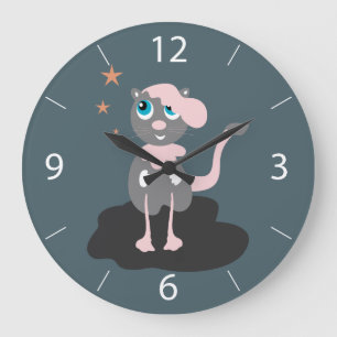 Relógio Grande Ilustração de Gato Infantil Fofa Kitty de Desenho 