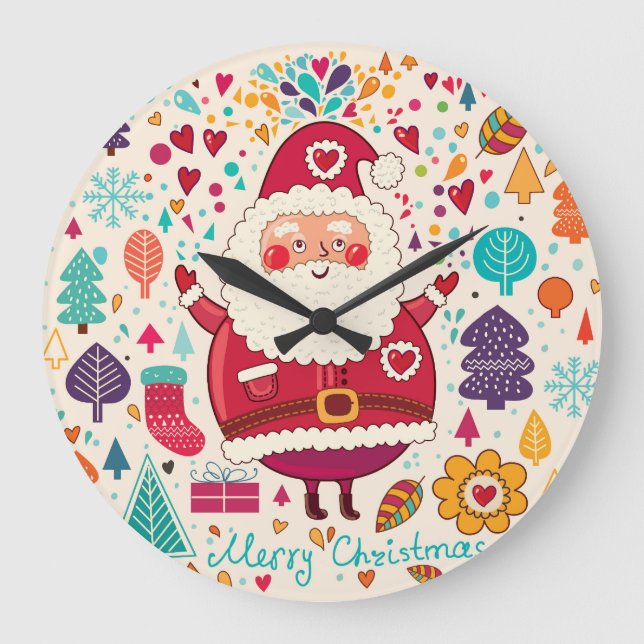 Relógio Grande Ilustração de Natal Engraçado do Papai Noel (Frente)
