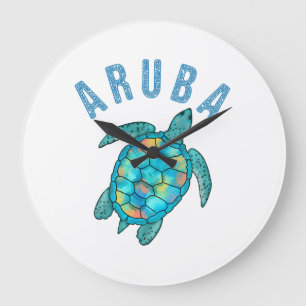 Relógio Grande Ilustração de Tartaruga Marinha da Praia de Aruba