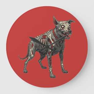 Relógio Grande Ilustração de Terror de Cachorro Zumbi Não-Morto