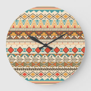 Relógio Grande Ilustração de Vintagem Tribal Striped Aztec