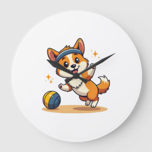 Relógio Grande Ilustração Vetorial de Cachorro Corgi Vintage Joga