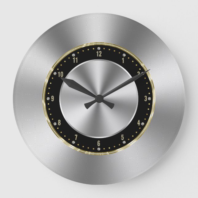 Relógio Grande Imagem do Shiny Faux Silver-Cinza Stainless Steel (Frente)