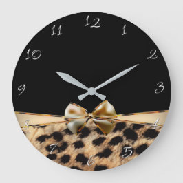 Relógio Grande Impressão Animal Leopardo Guepardo Preto e Dourado