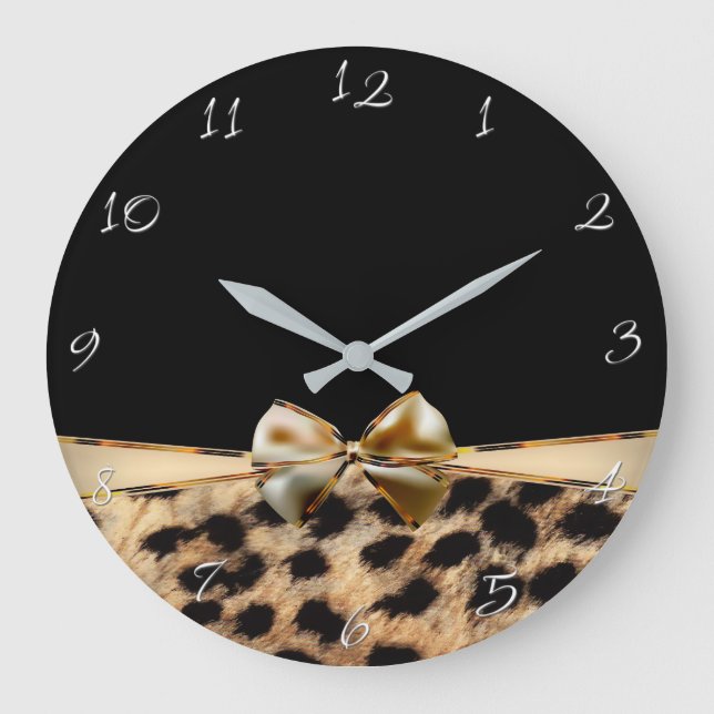 Relógio Grande Impressão Animal Leopardo Guepardo Preto e Dourado (Frente)