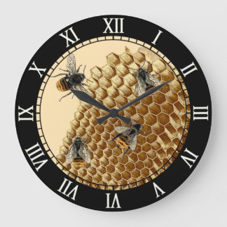Relógio Grande Impressão de Abelhas, Ilustração de Honeycomb, Vin