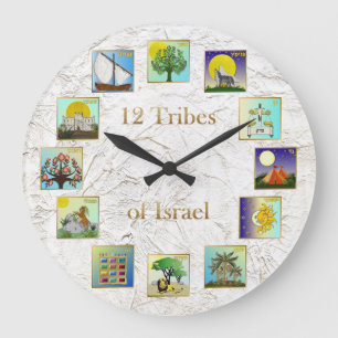 Relógio Grande Impressão de Arte Judaica 12 Tribos de Israel