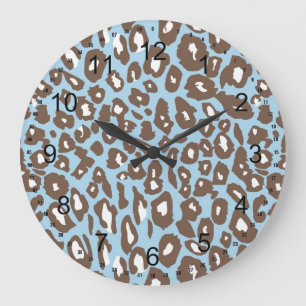 Relógio Grande Impressão de Leopardo Azul e Branco