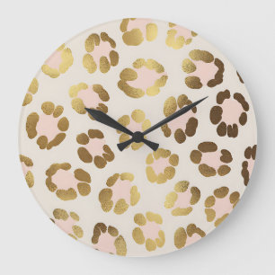 Relógio Grande Impressão de leopardo dourado e rosa pastel Chic A