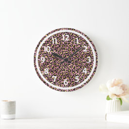 Relógio Grande Impressão de leopardo rosa e dourado