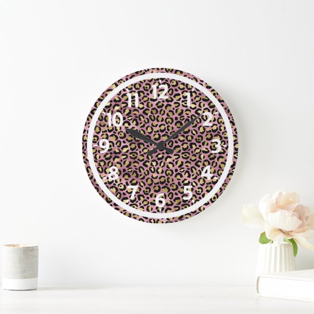 Relógio Grande Impressão de leopardo rosa e dourado (Lar)