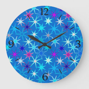 Relógio Grande Impressão de Starburst Moderno, Azul Ceruliano Pro