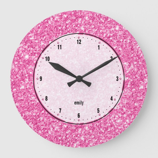 Relógio Grande Impressão de Textura Luminosa Rosa (Frente)