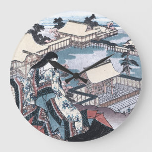 Relógio Grande Impressão de Ukiyo-e do japonês com uma vista de