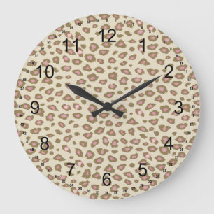 Relógio Grande Impressão do Leopardo Rosa-Creme