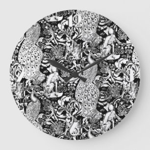 Relógio Grande Impressão do pavão de Nouveau da arte, preto e