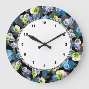 Relógio Grande Impressão elegante da flor dos pansies escuros