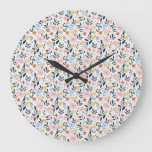 Relógio Grande Impressão Floral Rosa Azul Macio Ditsy