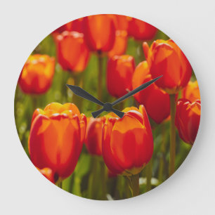 Relógio Grande Impressão fotográfica de tulipas vermelhas. impres