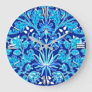 Relógio Grande Impressão William Morris Hyacinth, Marinho e Azul
