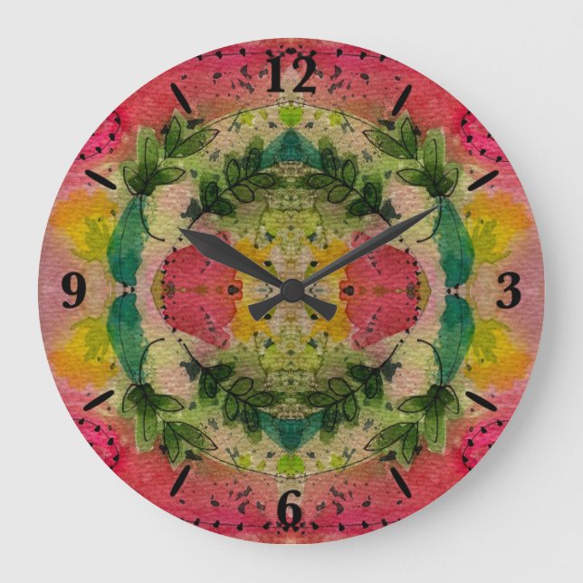 Relógio Grande Impressionismo De Abstrato De Aquarelas E Tintas (Frente)