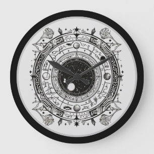 Relógio Grande Impressões Celestiais: Astrologia Preta e Branca