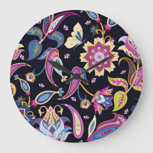 Relógio Grande Índia Paisley Seamless Floral Ornament