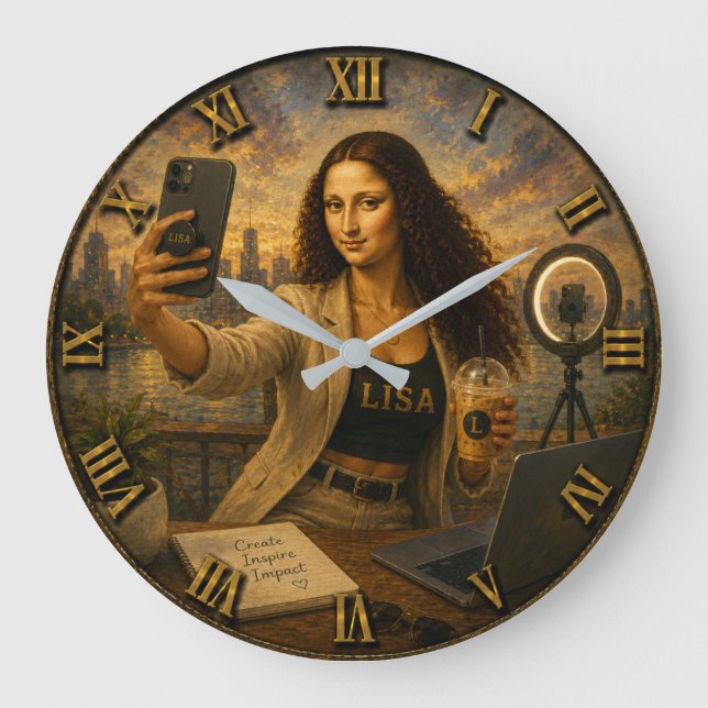 Relógio Grande Influencer Funny Mona Lisa Social Media Creator  (Frente)