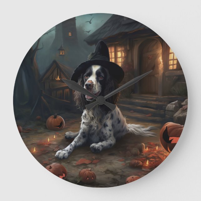 Relógio Grande Inglês Springer Spaniel Pumpkins Halloween Scary (Frente)