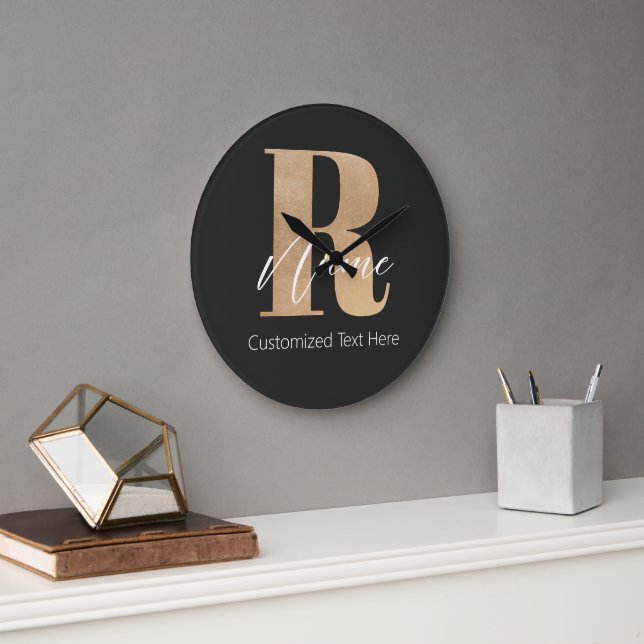 Relógio Grande Inicial Moderna Monogramada R & Nome Personalizado (Escritório)