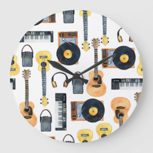 Relógio Grande Instrumentos Musicais: Aquarela Sem Costura