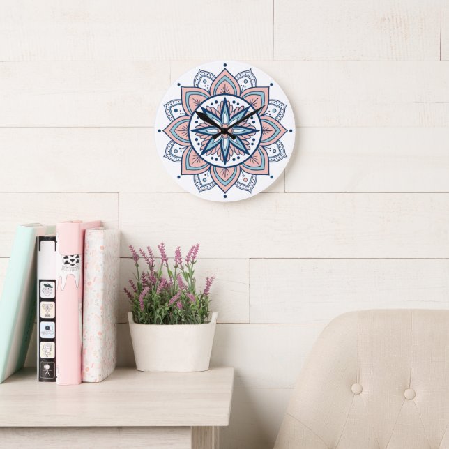 Relógio Grande Intrate Pastel Floral Mandala (Sala de leitura)