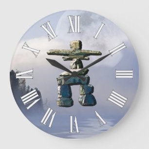 Relógio Grande Inuit Inukshuk & Wilderness Moon Art Clock