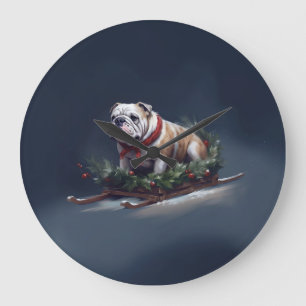 Relógio Grande Inverno de neve de Natal para Buldog