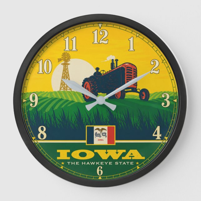 Relógio Grande Iowa Wall Clock – Hawkeye State Farm Tractor (Frente)