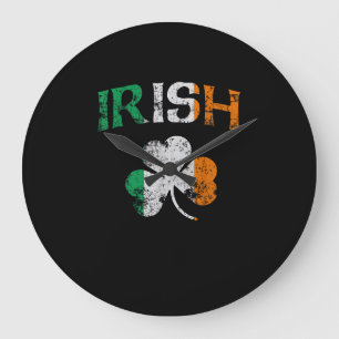 Relógio Grande Irish Shamrock Ireland Flag Dia de São Patrício Vi