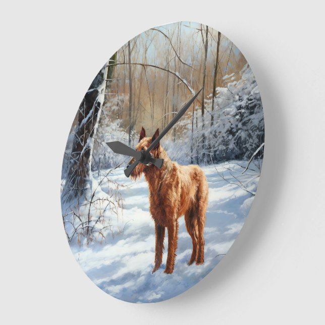 Relógio Grande Irish Terrier Deixe Nevar Natal (Ângulo)
