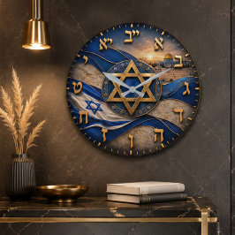 Relógio Grande Israel Hebrew Numbers Jerusalem Star of David