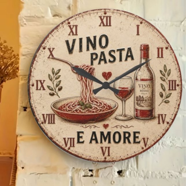 Relógio Grande Italian Kitchen Rustic Wine & Pasta Farmhouse (Criador carregado)