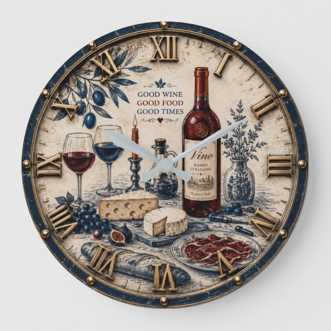 Relógio Grande Italian Wine & Cheese Kitchen Decor (Frente)