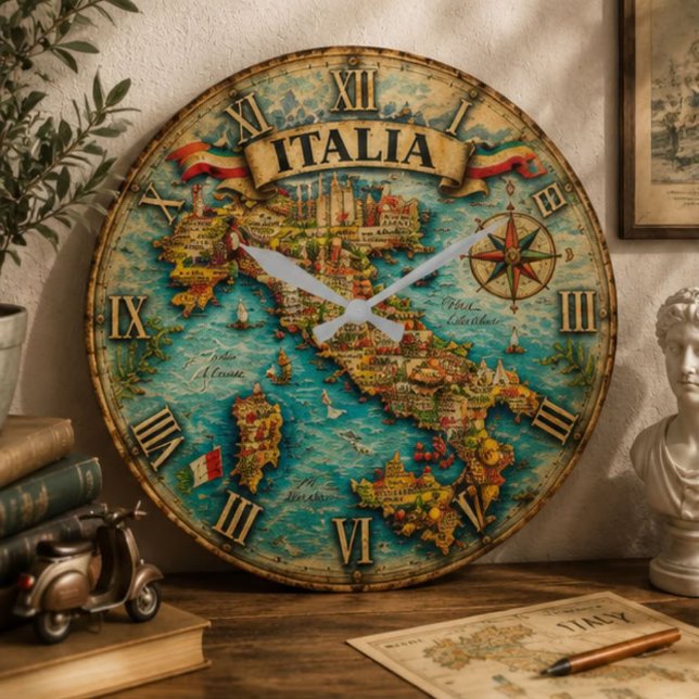 Relógio Grande Italy Map Wall Vintage (Criador carregado)