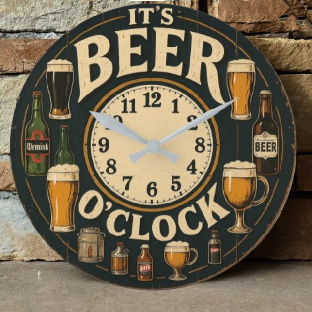 Relógio Grande It's beer o'clock funny decor home bar man cave  (Criador carregado)