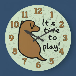 Relógio Grande It's Time To Play with Dog Wall Clock
