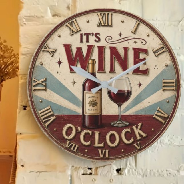 Relógio Grande It's Wine O'Clock Rustic Home Bar  (Criador carregado)