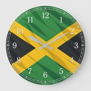 Relógio Grande Jamaica Flag Wall Clock — Waving Flag Design