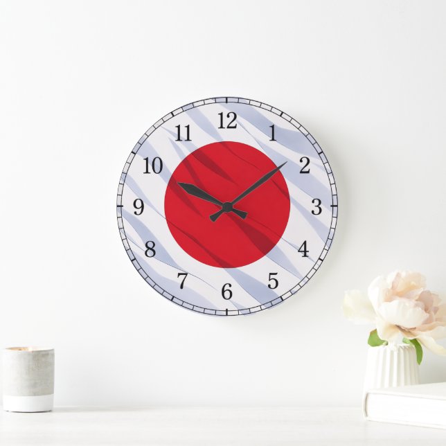 Relógio Grande Japan Flag Wall Clock — Waving Flag Design (Lar)