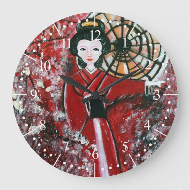 Relógio Grande Japonês Geisha em um vestido vermelho, japonês (Frente)