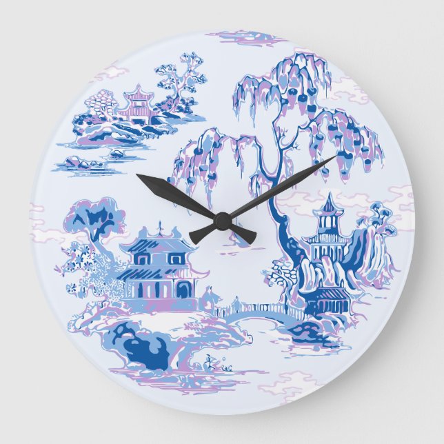 Relógio Grande Jardim da Pagode em Azul e Roxo (Frente)