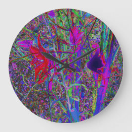 Relógio Grande Jardim de Lírios Cores de Arco-Íris Abstrato Psico